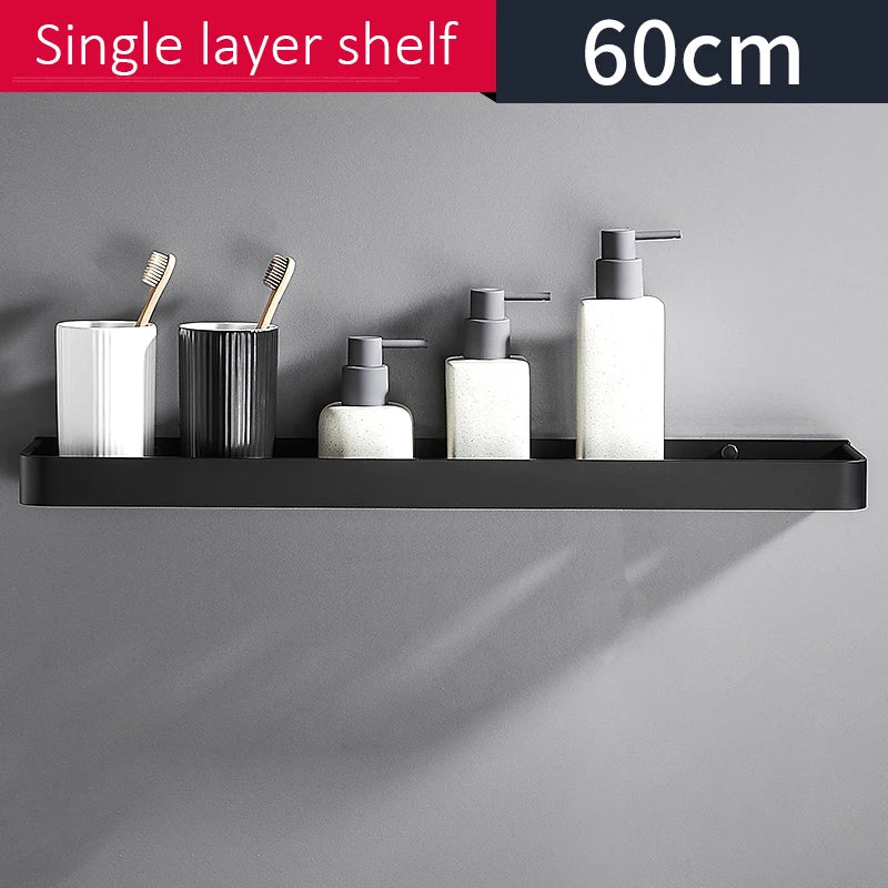 Punch-free Black Bath Shelves Bathroom Shelf Nail-free Shampoo Holder Shelves Storage Shelf Rack Bathroom Basket Holder ML1018
