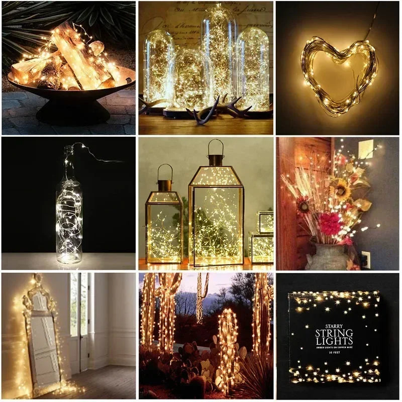 LED Fairy Lights Battery Operated String Lights Waterproof Silver Wire Firefly Starry Lights  Wedding Party Xmas Christmas Decor