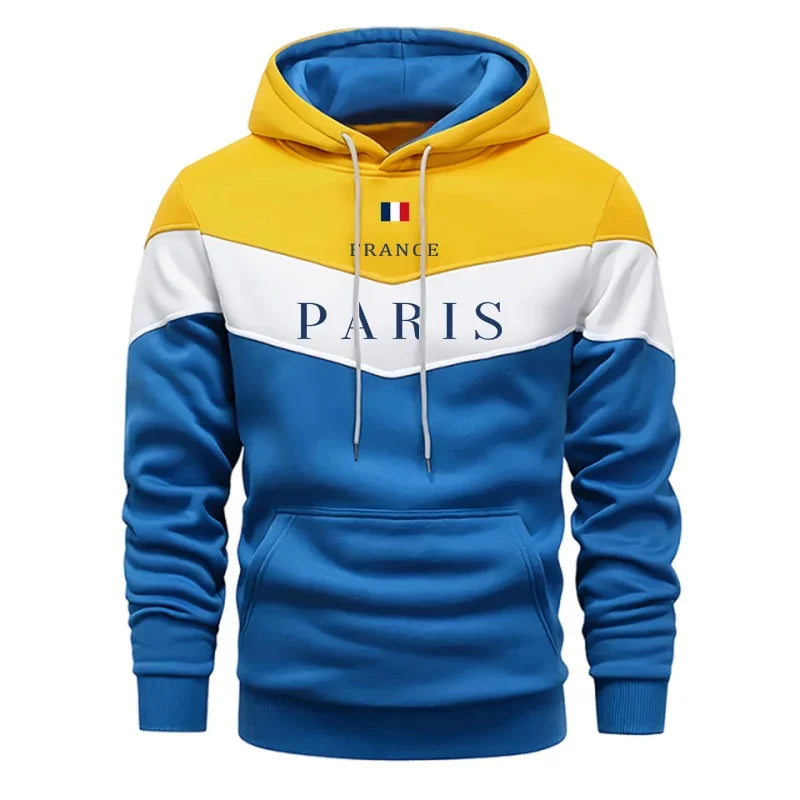 Men’s Tricolor Print Hoodie – Casual Pullover Sweatshirt for Autumn and Winter Sportswear
