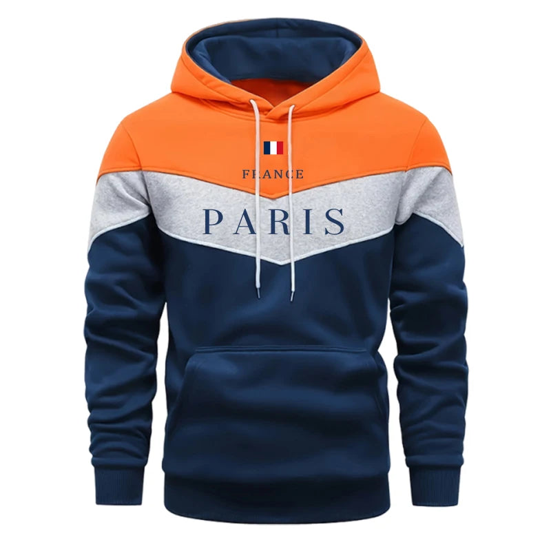 Men’s Tricolor Print Hoodie – Casual Pullover Sweatshirt for Autumn and Winter Sportswear
