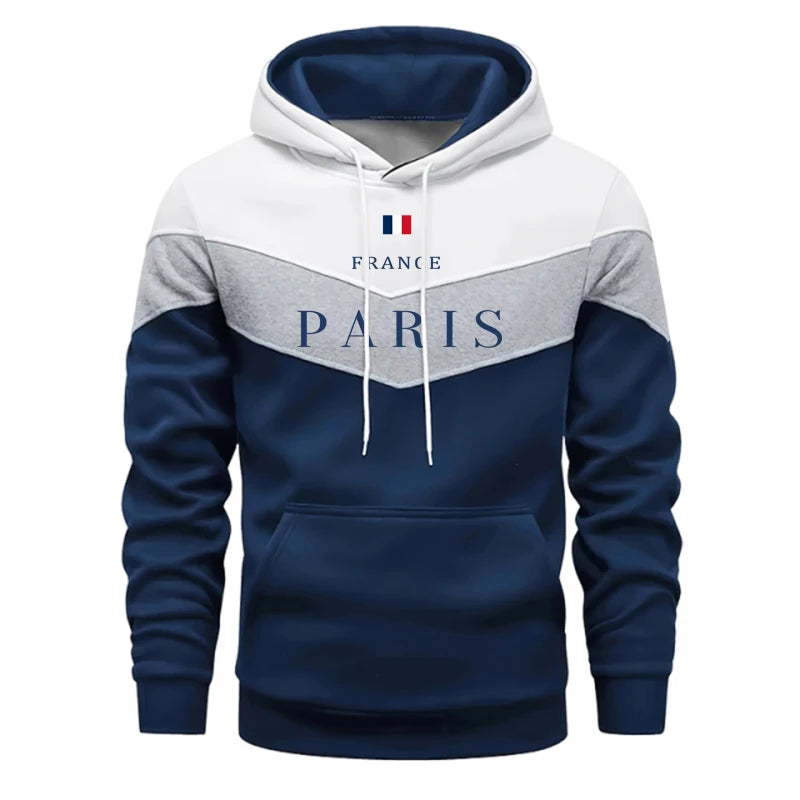 Men’s Tricolor Print Hoodie – Casual Pullover Sweatshirt for Autumn and Winter Sportswear