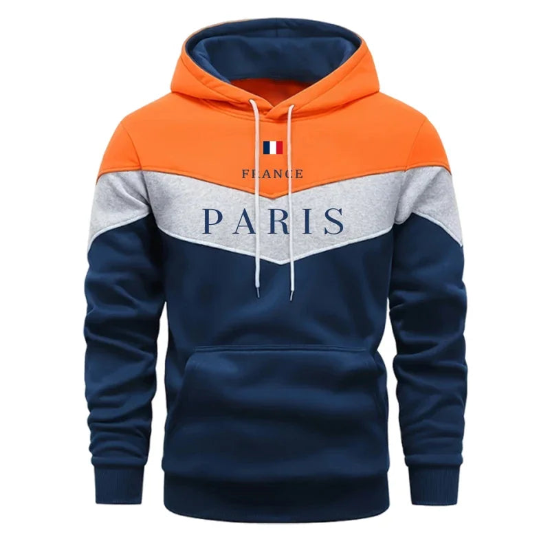 Men’s Tricolor Print Hoodie – Casual Pullover Sweatshirt for Autumn and Winter Sportswear