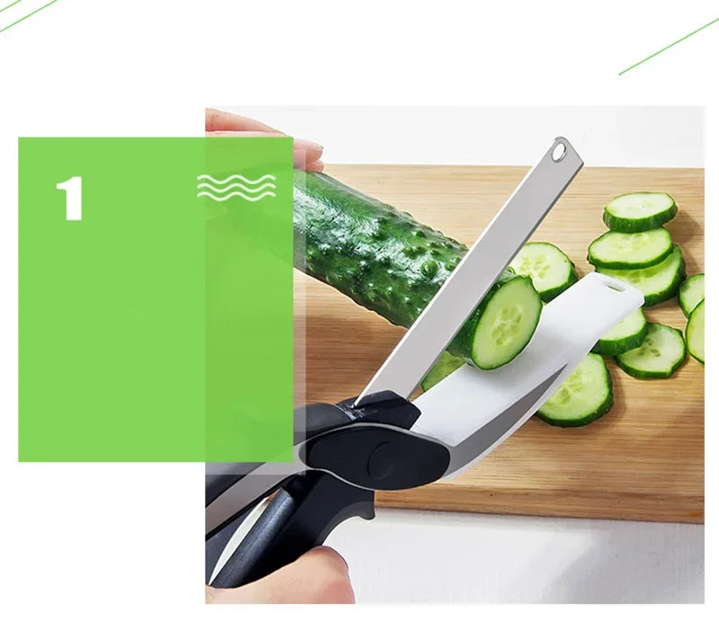 Stainless Steel Kitchen Scissors 2 In 1 Cutting Board Chopper Fruit Vegetable Multifunctional