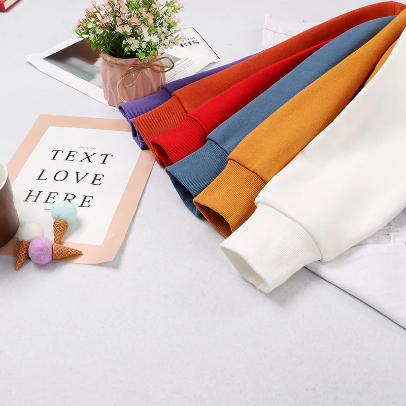 Woman Sweatshirt Casual Solid Color All-Match Clothing Loose Fashionable Pullovers Autumn Crewneck Warm  Female Hoodies