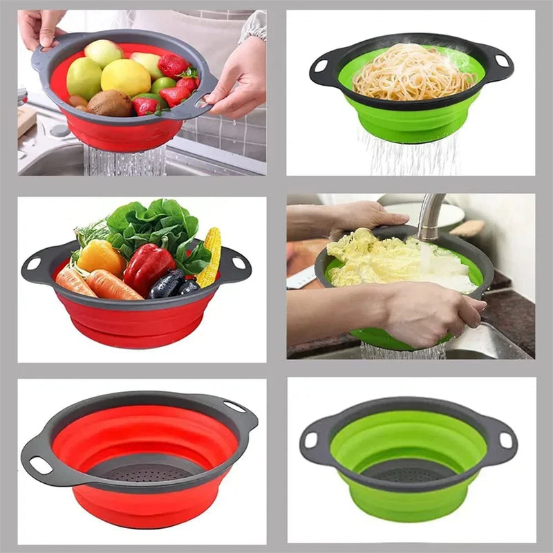 Round Collapsible Colander Silicone Kitchen Fruit Vegetable Washing Basket Strainer Foldable Drainer Kitchen Gadgets Tools