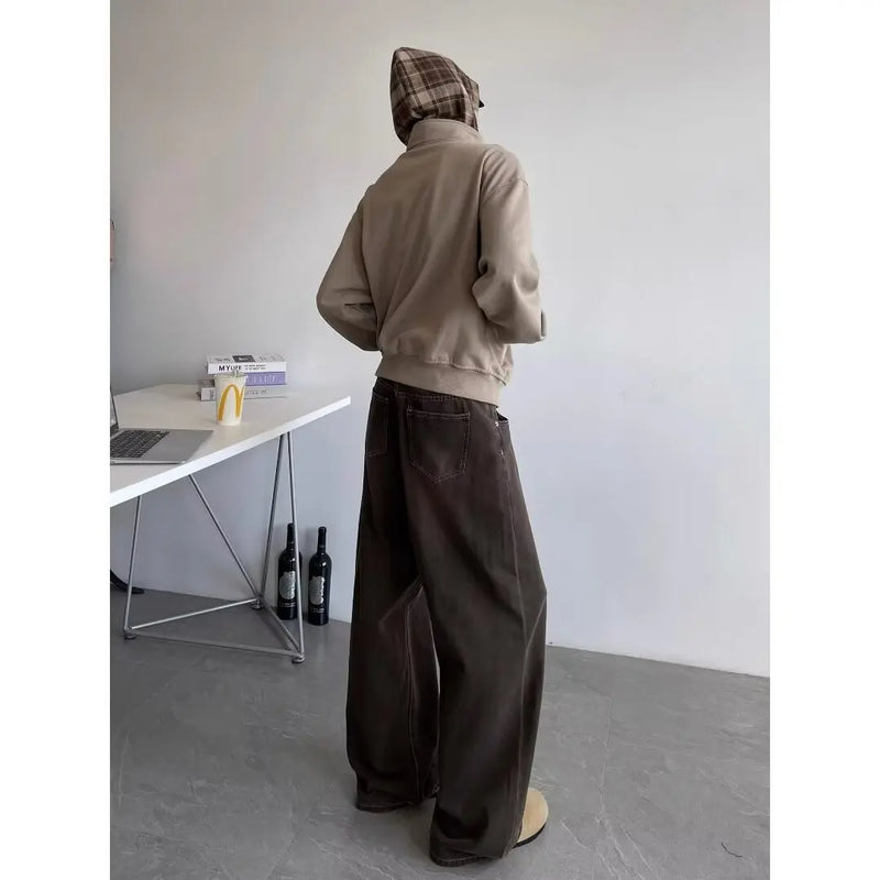 Men’s Vintage Distressed Jeans – Relaxed Straight Wide Leg Casual Denim Trouser