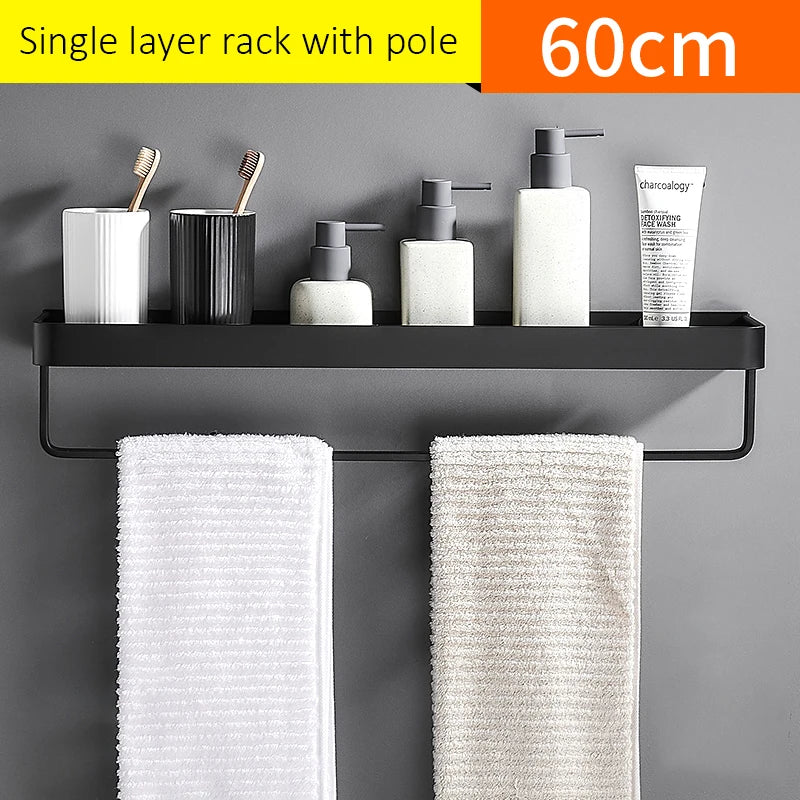 Punch-free Black Bath Shelves Bathroom Shelf Nail-free Shampoo Holder Shelves Storage Shelf Rack Bathroom Basket Holder ML1018
