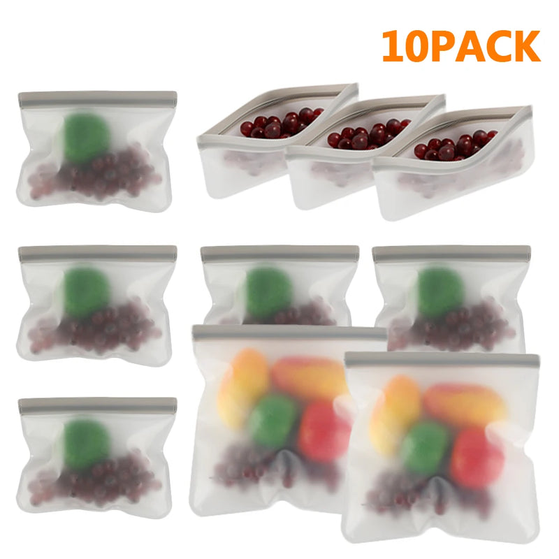 10pcs Silicone Food Storage Containers Sandwich Food Storage Bags Leakproof Containers Reusable Stand Up Zip Shut Bag Fresh Bag