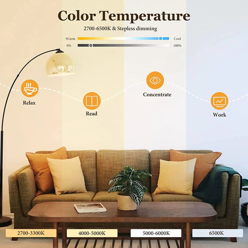 LED Smart Bulb A19 E26/E27 Color Changing LED Bulb with Music Synchronization WiFi and BLE 5.0 Dimmable RGB Smart Home Lighting