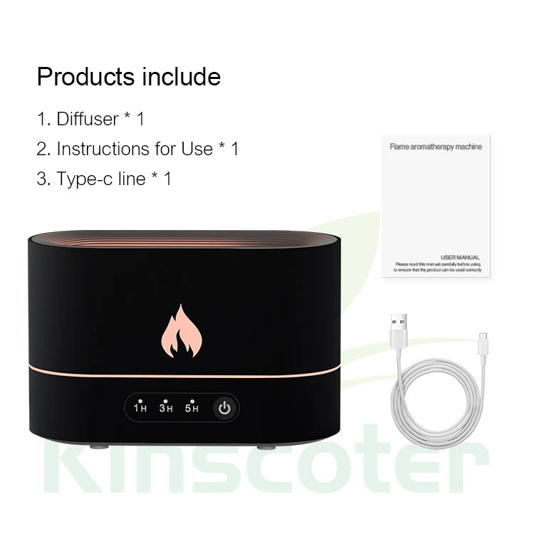 250ml Flame Humidifier 1/3/5H USB Smart Timing LED Electric  Aroma Diffuser Simulation Fire Night Lamp