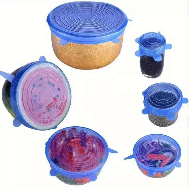 6pcs Silicone Stretch Lids, Food Bowl Covers, Reusable Food Saving Cover, Stretchable Multifunctional Fruit And Vegetable