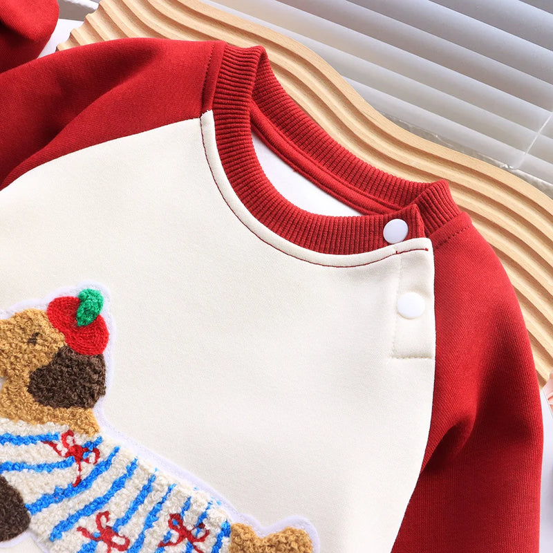 Funny Red Sweatshirts for The Whole Family Matching Clothes Father Mother and Son Daughter Cute Dog Print Tops Newborn Bodysuit