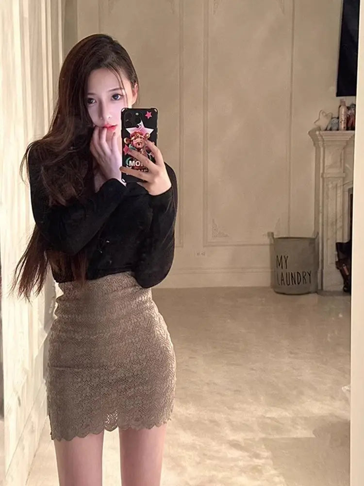 Tatiana Haven Coquette Lace Mini Skirt – Y2K Aesthetic A-Line Streetwear Skirt for Women