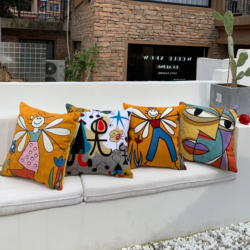 Picasso Embroidered Decorative Throw Pillowcases Abstract Creative Decoration Cushion Cover for Home Sofa Pillow Cover 45x45cm