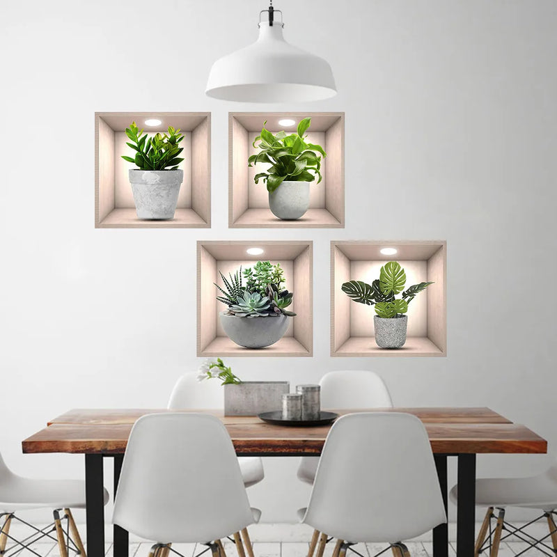 Vinyl Decal Bonsai Wall Sticker Poster  Removable 3D Green Leaves Plant Wallpaper Peel And Stick for Kitchen Living Room Decor