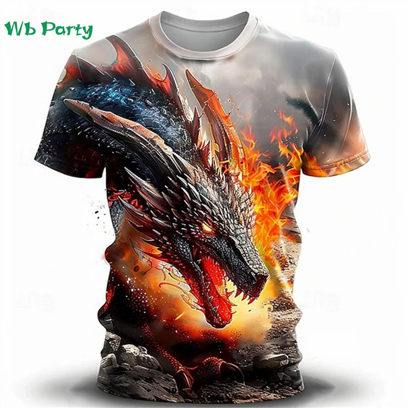 Oversized T shirt Men Dragon Print T-shirt Man Dragon Graphic Tee Men&