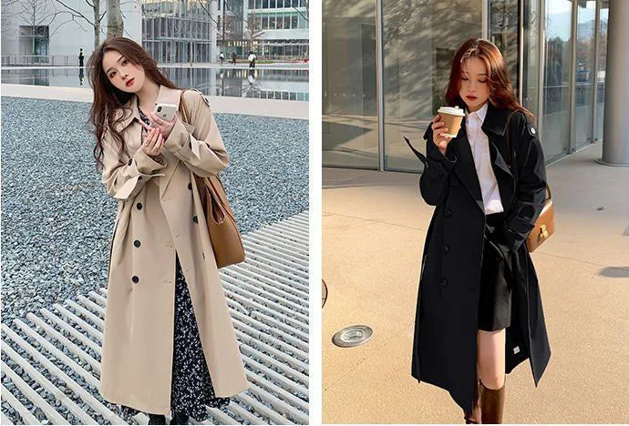 Women’s Double-Breasted Lace Trench Coat – Elegant Autumn Windbreaker and Casual Raincoa