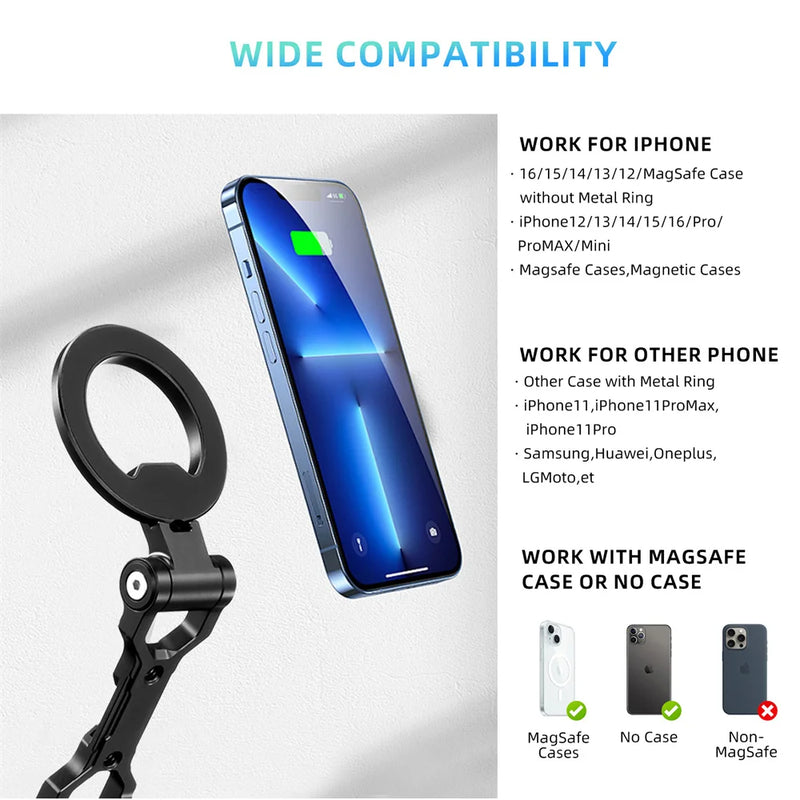 Foldable Magnetic Phone Holder Tripod Mount for MagSafe iPhone 16/15/14/13/12 – DSLR Camera Tripod Accessory with 1/4" Cold Shoe