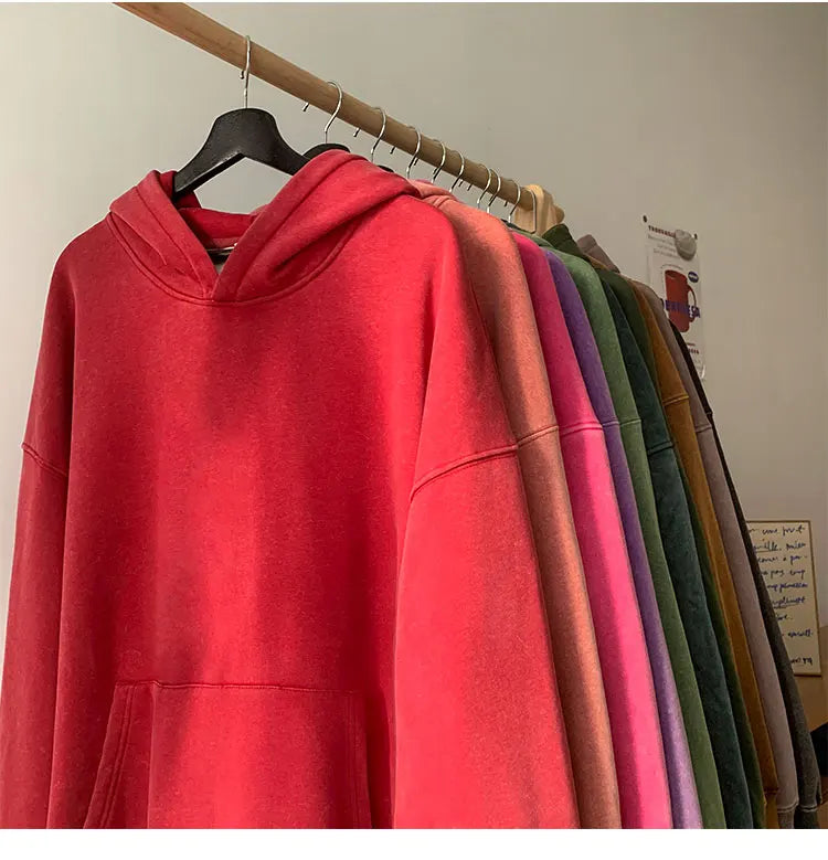 Men’s Vintage Washed Hoodie – Loose Fit Streetwear Pullover for Casual Harajuku Style