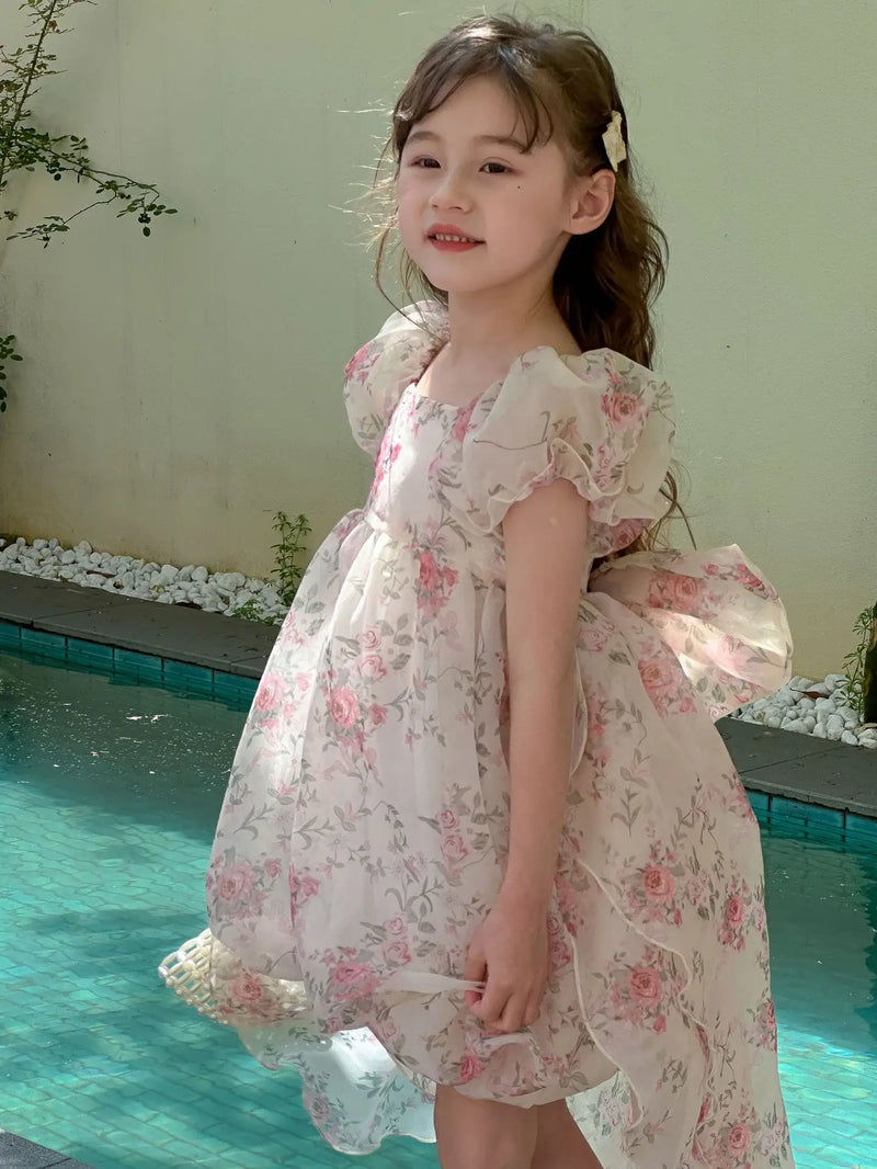 Casual Summer Girls Princess Dress – Sweet Floral Bow Knot Style