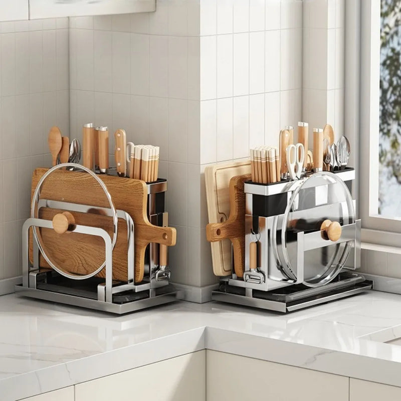 Multi-functional countertop cutting board rack Knives integrated storage rack Kitchen storage rack with drainer