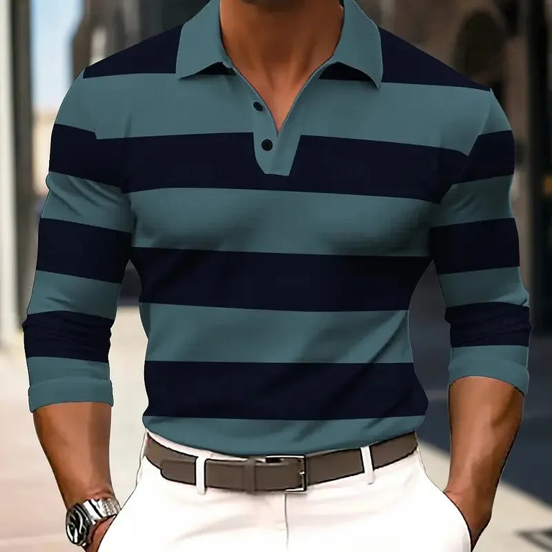 Men’s Striped Long Sleeve Rugby Polo Shirt – Casual Sports Lapel Top | Tatiana Haven