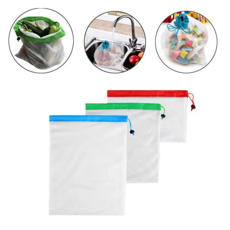 LMETJMA 12Pcs/set Reusable Mesh Produce Bags Premium Polyester Washable Mesh Bags for Vegetables Fruits Toys JT226