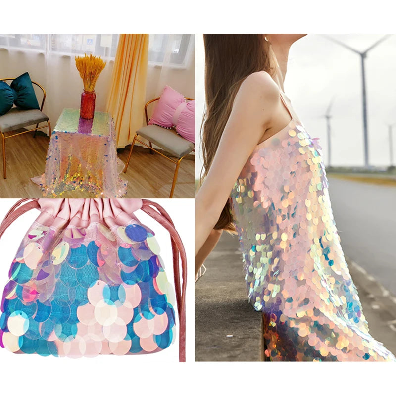 Iridescent Shiny Mermaid Scale Fabric Laser Sequins Glitter Fabric For Diy Tablecloth Garment Wedding Party Background Decor