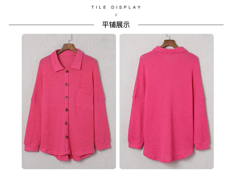 Women’s Oversized Button-Down Blouse – Casual Boho Long Sleeve Shirt with Turn-Down Collar