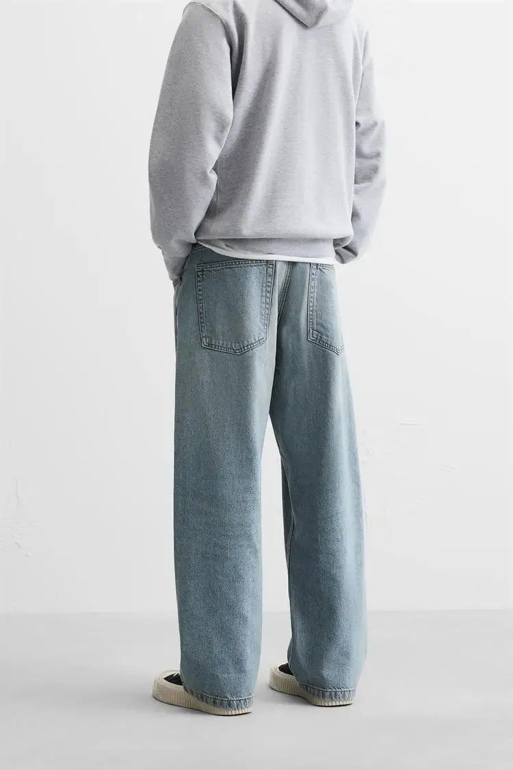 Men’s Retro Cotton Denim Jeans – Loose Fit Straight-Leg Casual Trousers, Comfortable and Wear-Resistant for Autumn & Winter