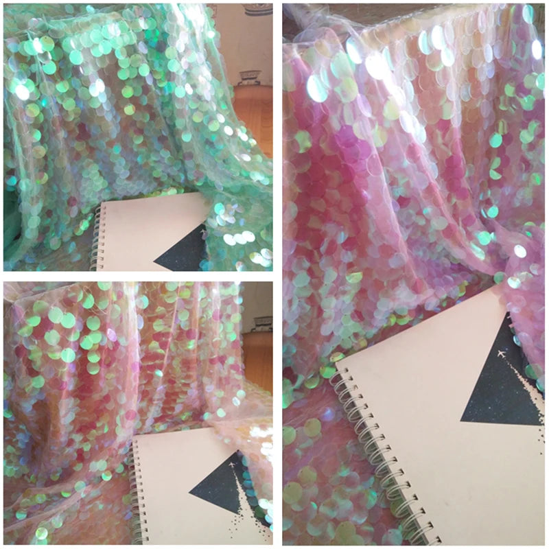 Iridescent Shiny Mermaid Scale Fabric Laser Sequins Glitter Fabric For Diy Tablecloth Garment Wedding Party Background Decor