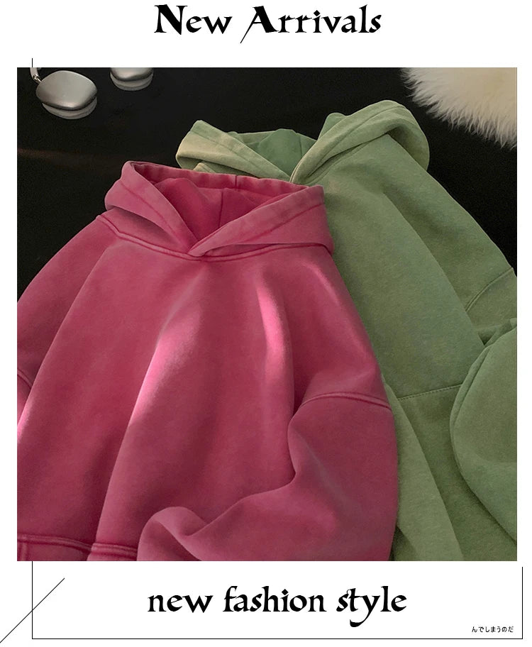 Men’s Vintage Washed Hoodie – Loose Fit Streetwear Pullover for Casual Harajuku Style