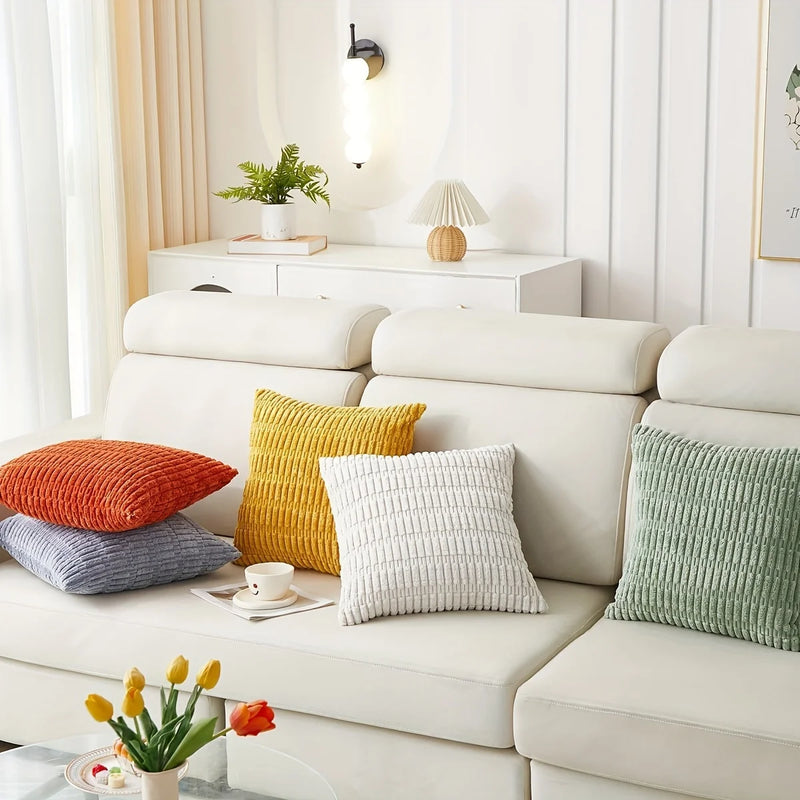 1pcs 40x40CM Soft Corduroy Decorative Throw Pillow Cover, Modern Farmhouse Bohemian Stripe Pillow Cover for Sofa Living Room