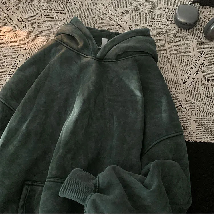 Men’s Vintage Washed Hoodie – Loose Fit Streetwear Pullover for Casual Harajuku Style