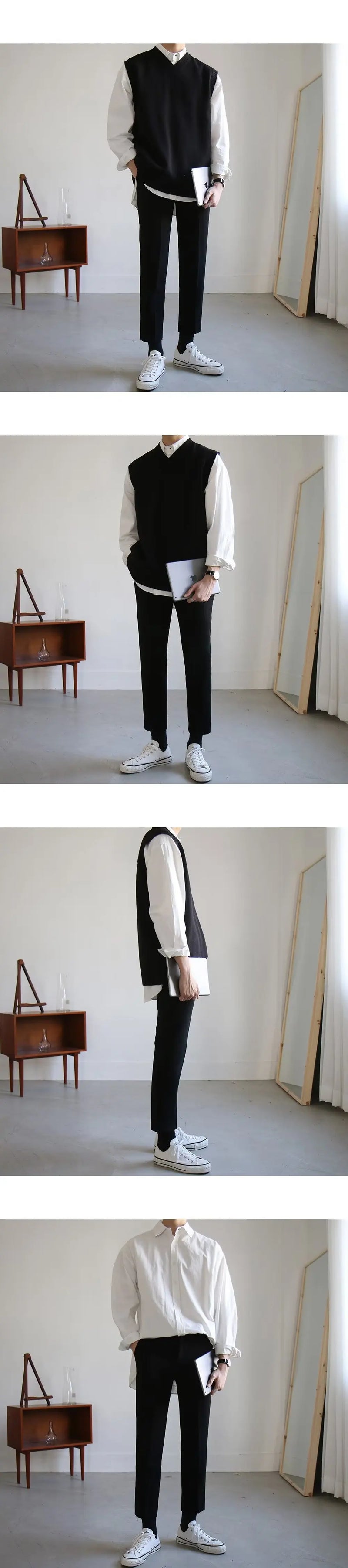 Tatiana Haven Men’s Simple Knit Sweater Vest – Solid V-Neck Sleeveless Top, Korean Casual Style, Plus Size M–3XL