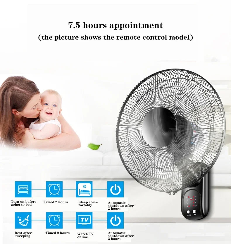Household Wall-Mounted Electric Fan 220V/60W 16-Inch Living Room Kitchen Fan With 3 Speed Adjustable Smart Version/Mechanical
