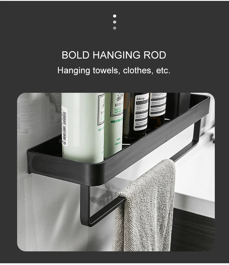 Punch-free Black Bath Shelves Bathroom Shelf Nail-free Shampoo Holder Shelves Storage Shelf Rack Bathroom Basket Holder ML1018