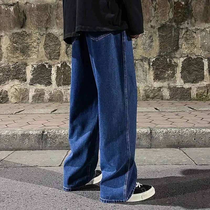 2024 New Streetwear Loose Jeans Men Korean Style Fashion Loose Straight Wide Leg Pants Men&