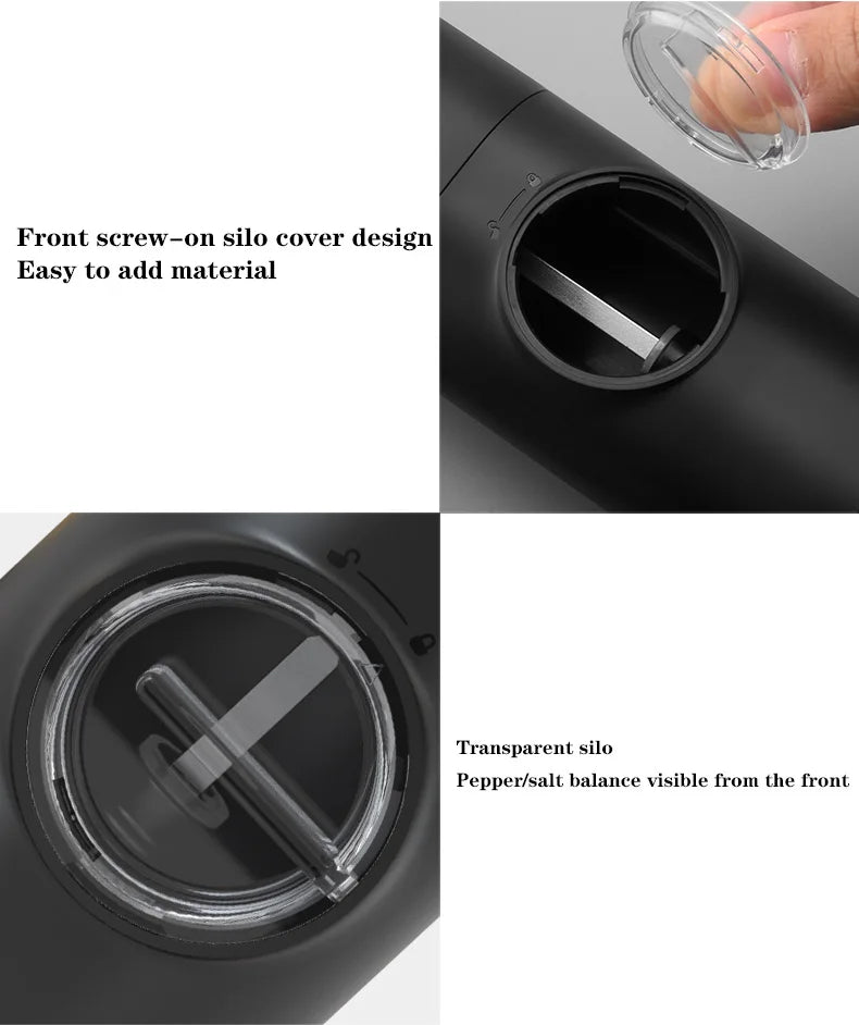 Electric Salt and Pepper Grinder Set with Charging Base and LED Light Adjustable Coarseness Automatic Spice Herb Mill