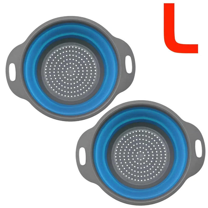 Round Collapsible Colander Silicone Kitchen Fruit Vegetable Washing Basket Strainer Foldable Drainer Kitchen Gadgets Tools