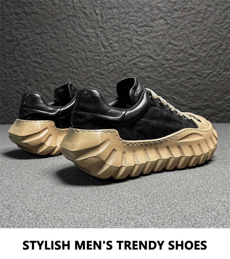 Chunky Sneakers Men Designer Sport Shoes Fashion Casual Microfiber Leather Breathable Height Increased Flat Platform Board Shoes