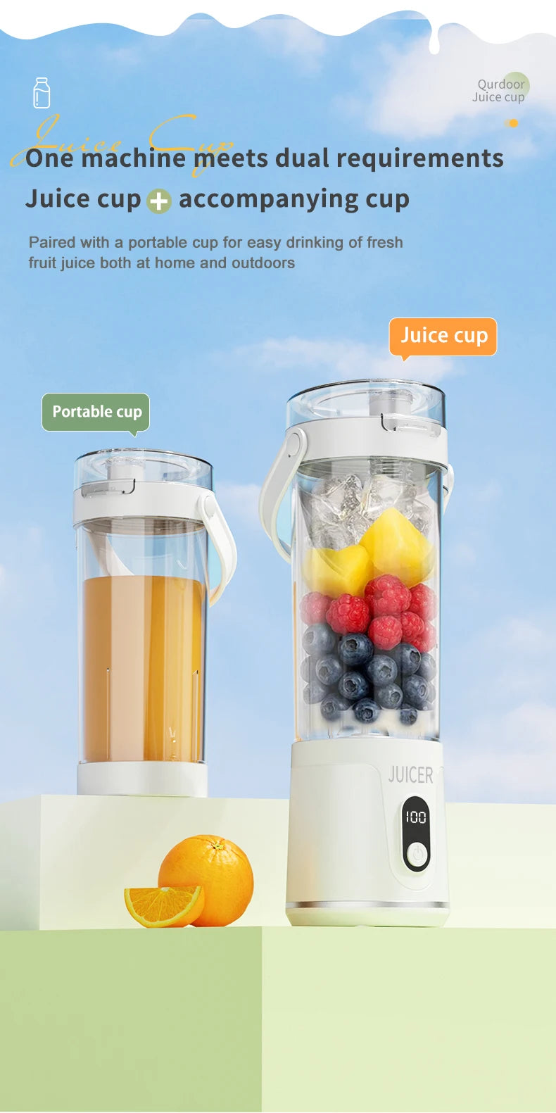 Portable Blender 600ML Electric USB Rechargeable Juicer for Smoothies Fruits Personal Mini Juicer for Travel Outdoor Fitness