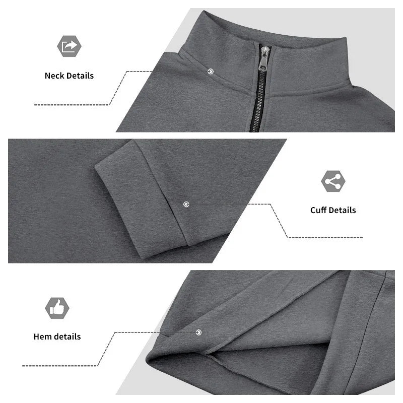 Men’s Winter Fleece Half-Zip Hoodie – Warm Stand Collar Bull Print Sweatshirt