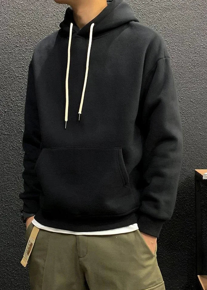 Men’s Fleeced Green Hoodie – Solid Casual Sweatshirt for Autumn and Winter