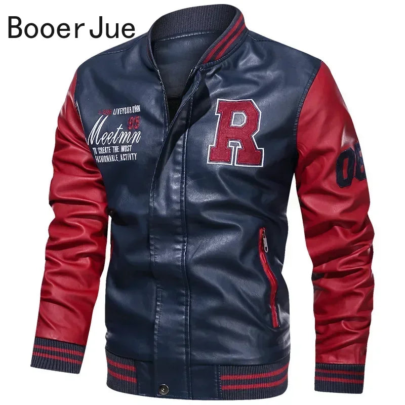 Bomber Jacket Men Baseball Motorcycle Embroidered Leather Pu Coats Slim Fit College Fleece Luxury Pilot Jackets Top Winter Coat