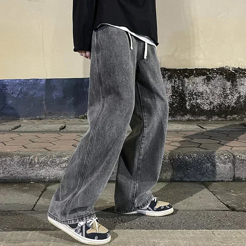2024 New Streetwear Loose Jeans Men Korean Style Fashion Loose Straight Wide Leg Pants Men&