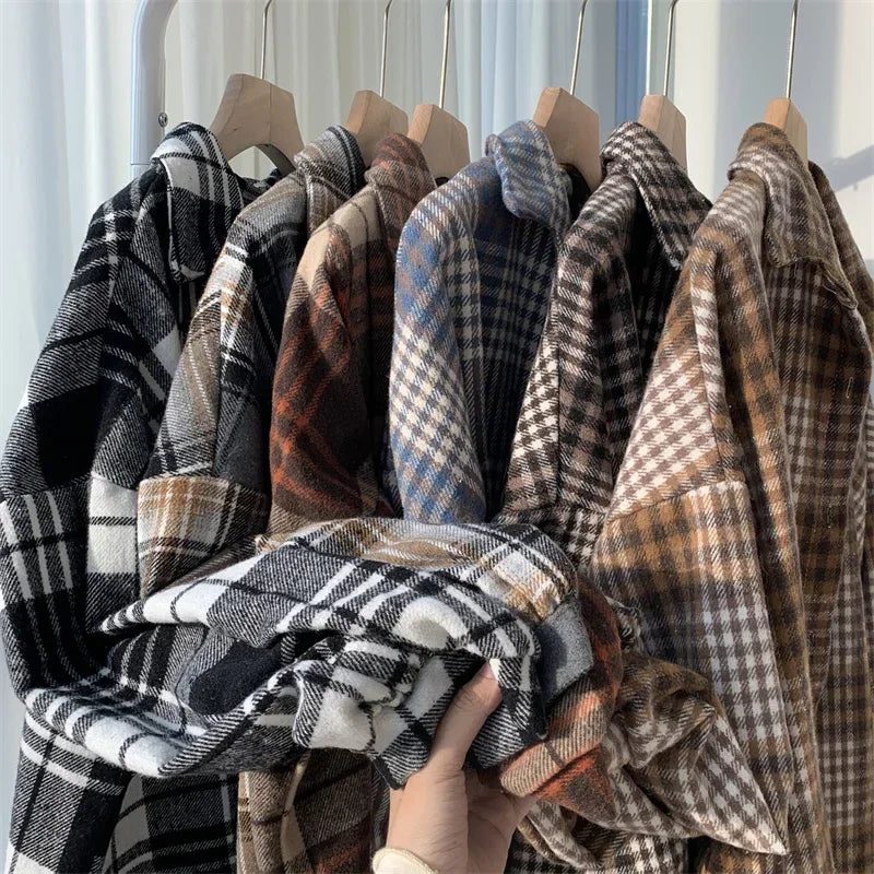 Women’s Oversized Flannel Plaid Shirt – Long Sleeve Button-Down Check Shacket for Autumn & Winter