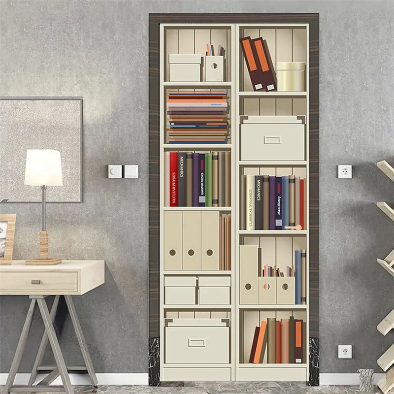 Wooden Door Mural Decal Sticker Peel and Stick Removable Self-Adhesive Brown Wood Grain Red Brick Door Wallpaper for Home Decor