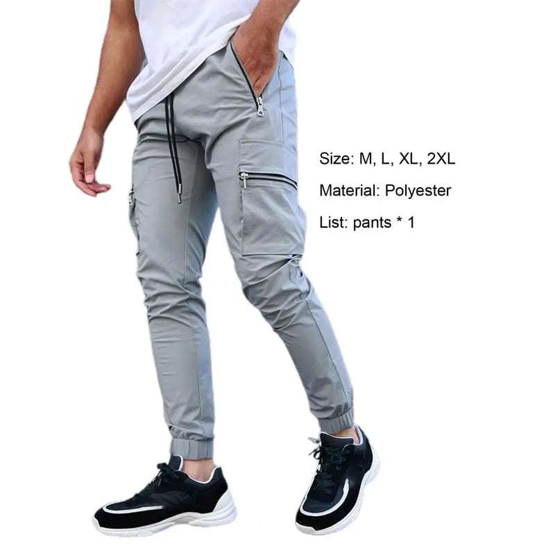 Mens Cargo Pants Zipper Pockets Jogger Running Hip Hop Streetwear Slim Sport Trousers Male Training Workout Fitness Sweatpants