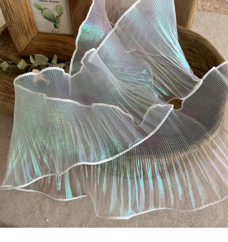 1Yard Mermaid Pleated Magic Wedding Big Wave Lace Fabric Width 15CM